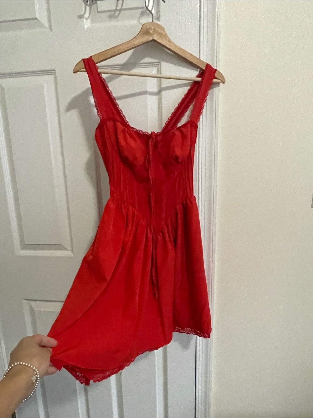 Oh Polly Red Mini Dress with Lace Trim